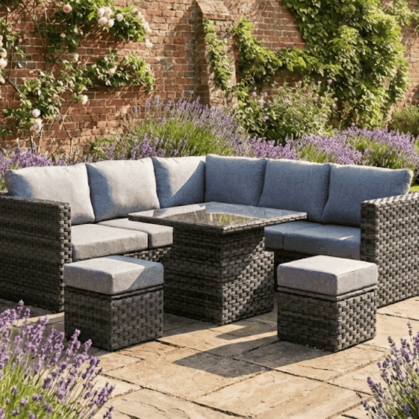 Lima 7-Seater Rattan Garden Corner Sofa Set | Height-Adjustable Table, Stools & Protective Cover