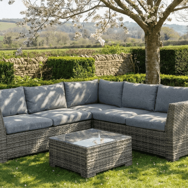 Chesterton Grey 5 Seater Corner Rattan Garden Sofa Lounge Set and Cover Bundle