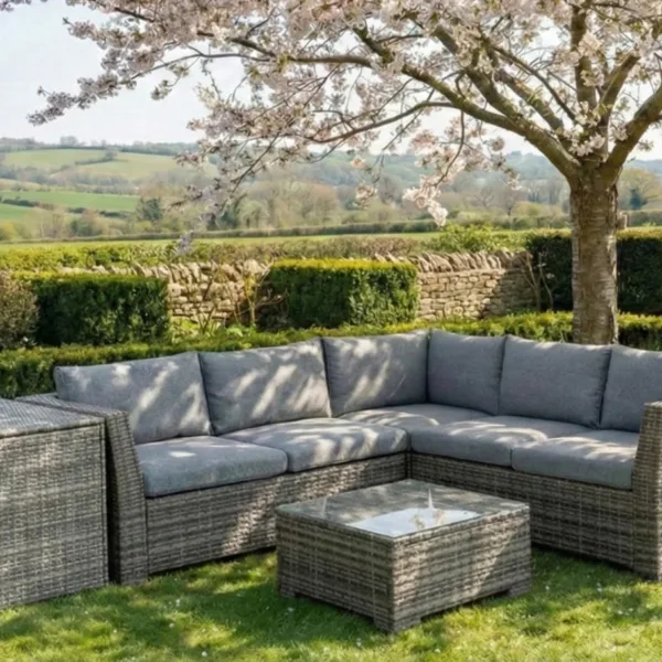 Chesterton Grey 5 Seater Corner Rattan Garden Sofa Lounge Set and Cushion Box Bundle