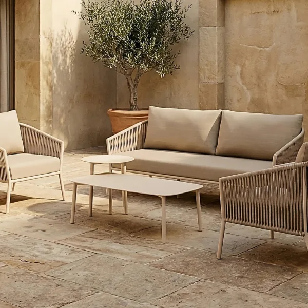 Darcy 5-Seater Woven Rope & Aluminium Garden Sofa Set with Armchairs and Coffee Tables