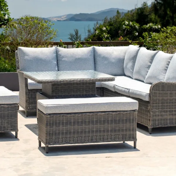 Della Porta 10 Seater Grey Corner Garden Sofa Set With Up-Down Table