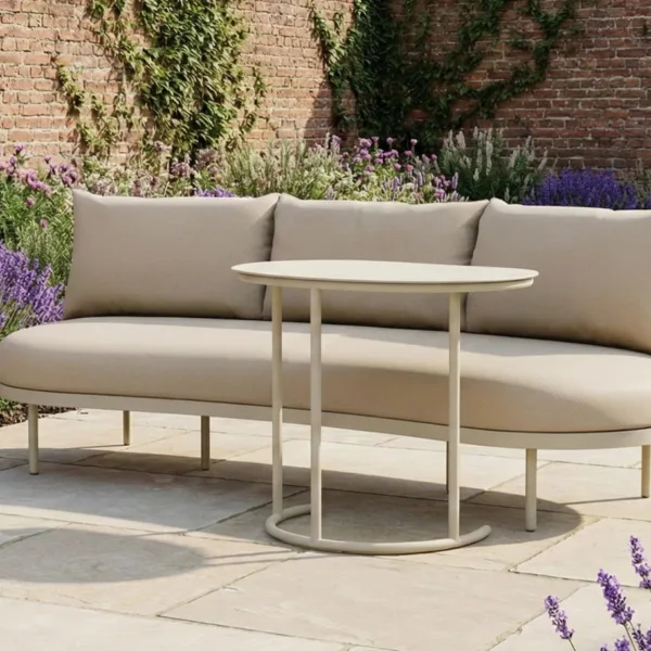 Kiki Beige 3-Seater Curved Garden Sofa and Coffee Table