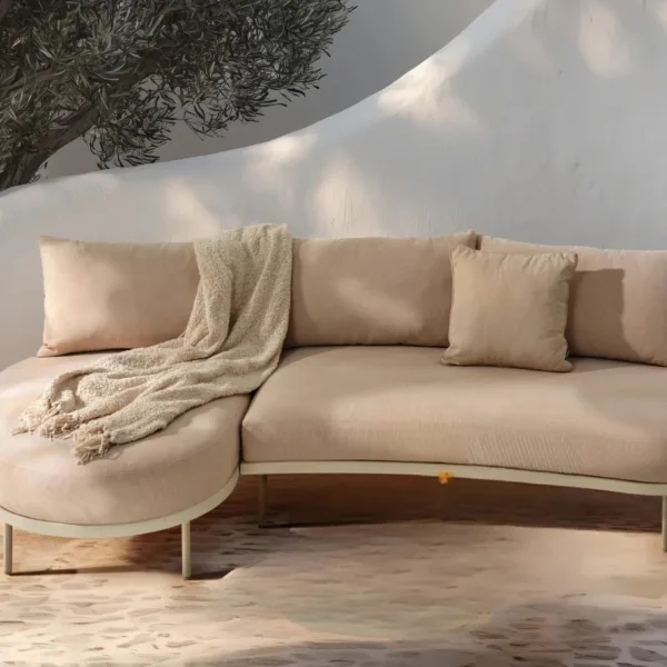 Kiki Beige 3-Seater Outdoor Chaise Sofa | Olefin Cushions & Aluminium Frame
