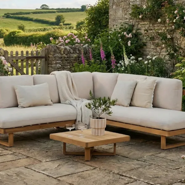 Malai 5 Seater Luxury Beige Wooden Corner Garden Set
