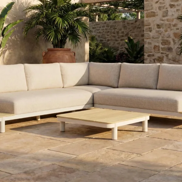 Mira 5-Seater L-Shaped Aluminium & Teak Corner Garden Lounge Set