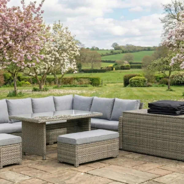 Palma Grey Rattan Garden Lounge Set, Cover and Cushion Box Bundle
