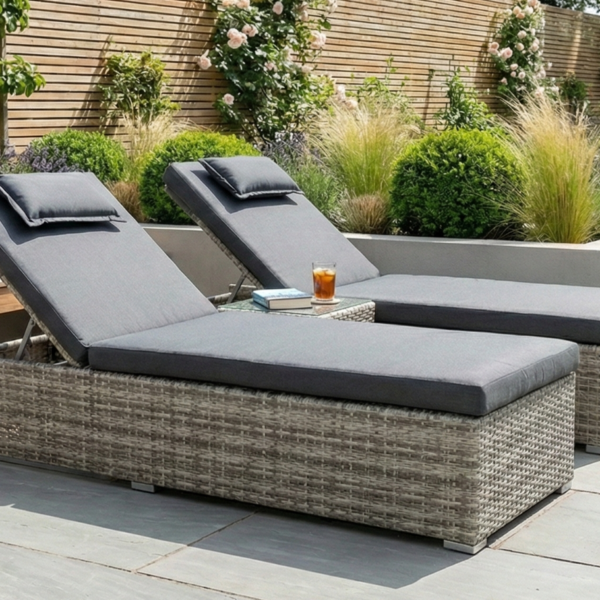Palma Rattan Luxury Grey Sun Lounger - Set of 2