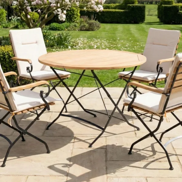 Sicily 4 Seater Teak and Wrought Iron Round 110cm Garden Dining Set