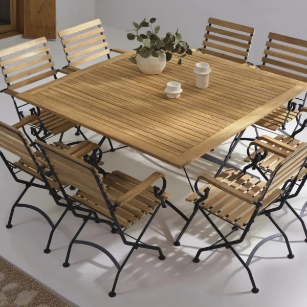 Sicily 8 Seater Teak and Wrought Iron Square Garden Dining Set