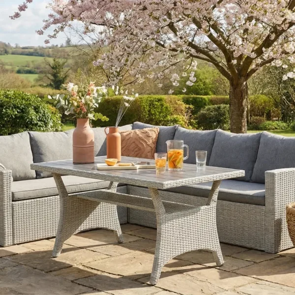 Stockholm 6 Seater Grey Rattan Corner Garden Dining and Lounge Set